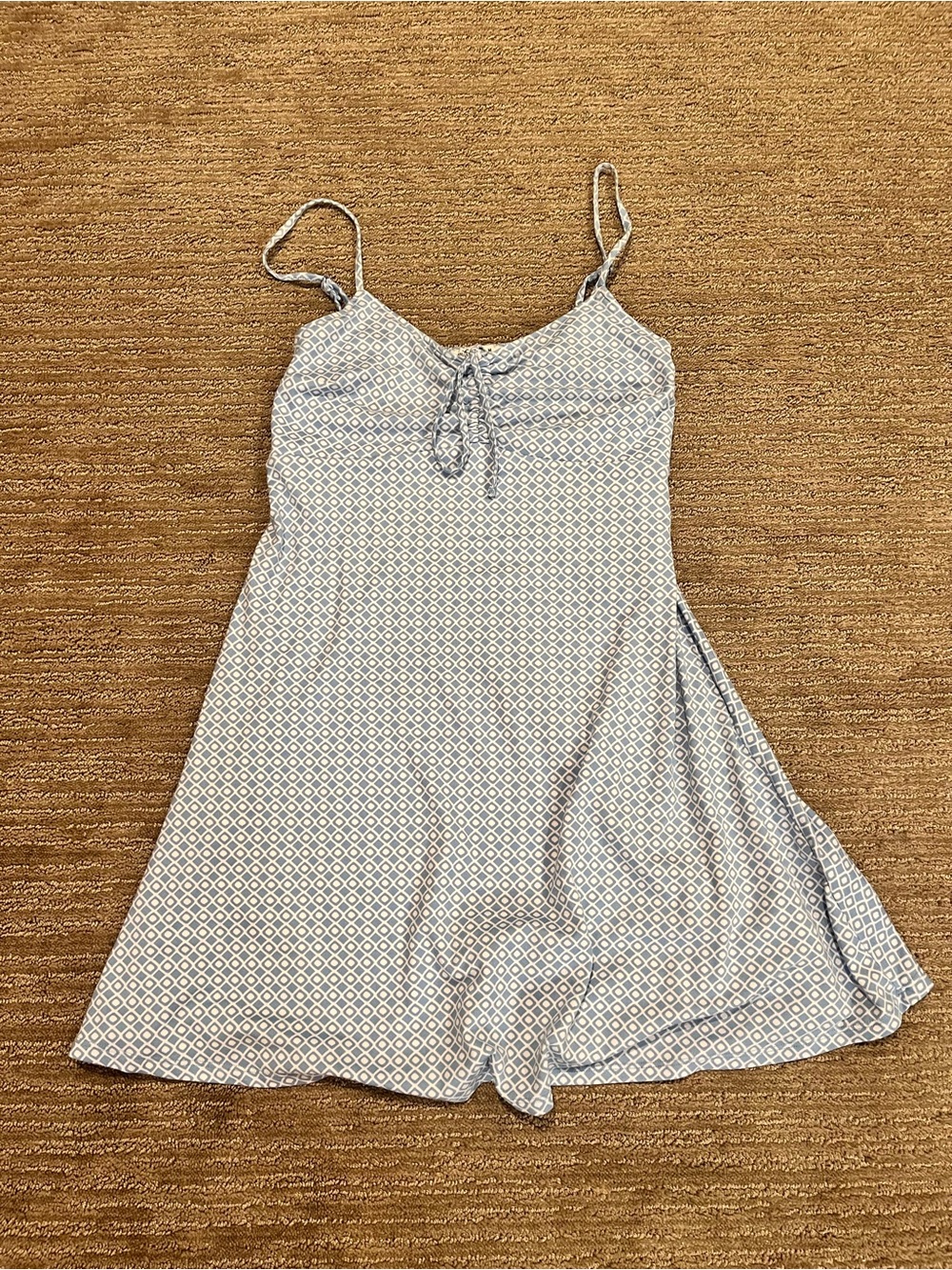 Hollister Blue & White Printed Spaghetti-Strap Mini Dress